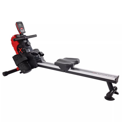 Stamina Products Magnetic Home Indoor Compact Rowing Machine Rower with Built in Wheels, LCD Monitor, Bottle Holder, and Smart Workout App, Black/Red